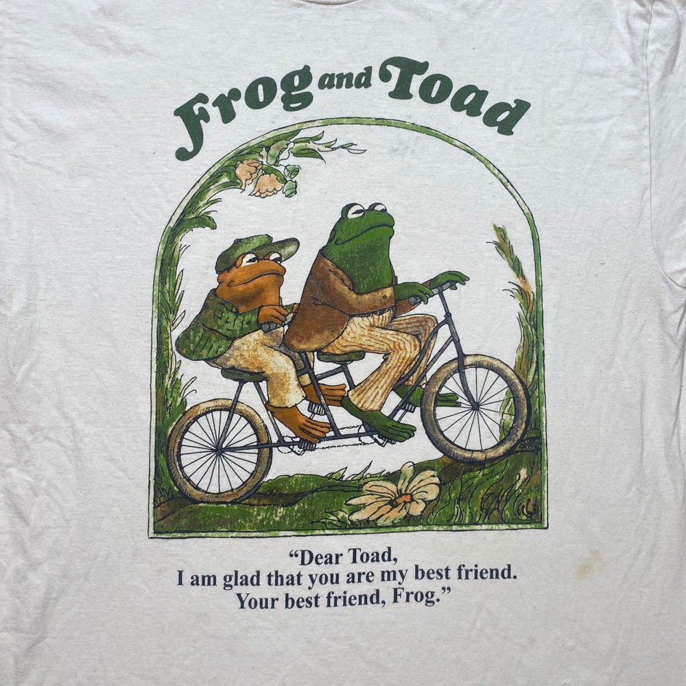 Frog and Toad Graphic T Shirt Large L Mens Cream Cottagecore Tandem Bike Quote - Picture 2 of 7